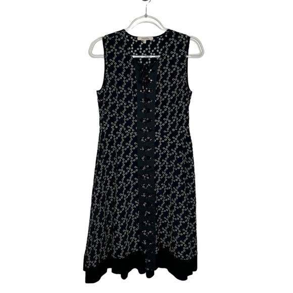 Dorothee Schumacher | Navy Eyelet Corset Lace Up Front Grosgrain Trim Dress 4/L - Picture 2 of 11